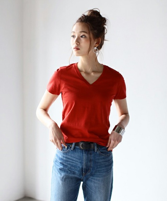 AZUL by moussy ｵｰｶﾞﾆｯｸｺｯﾄﾝVﾈｯｸ半袖PO