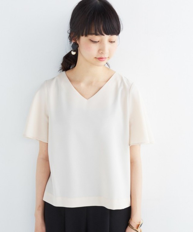 【haco!】ラッフルスリーブのきれいめＴブラウス