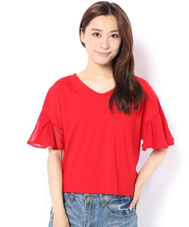 who's who Chico ラッフル袖ラウンドﾞVネックTシャツ