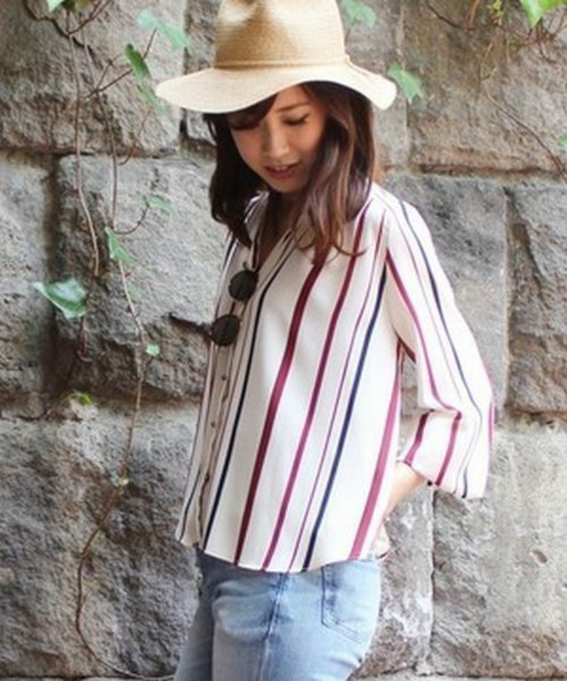 CROON A SONG マルチストライプブラウス