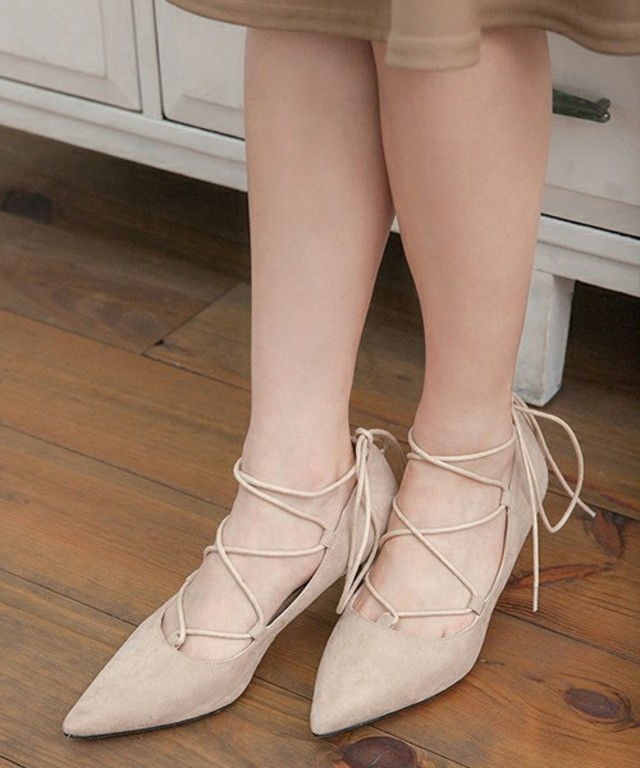 Color 【2016S/S】スウェード編み上げローヒールパンプス
