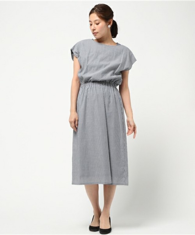 ローンストライプ ミモレ丈ワンピース