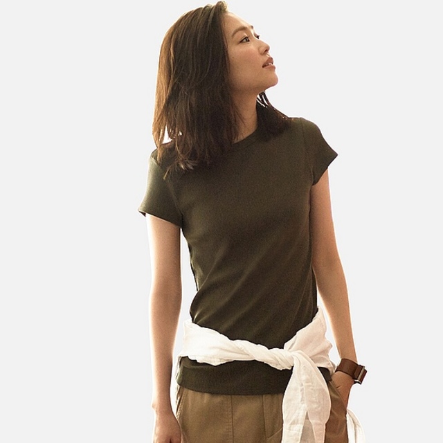 WOMEN リブクルーネックT（半袖）