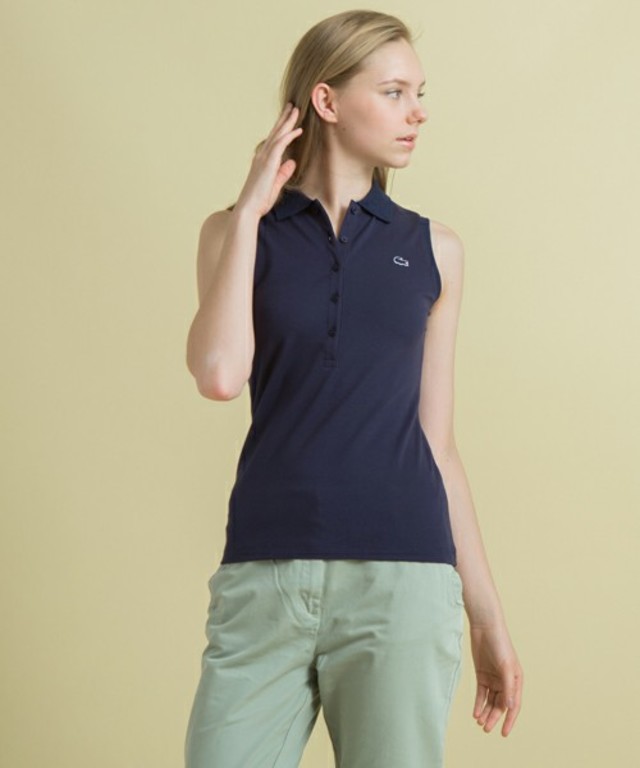 LACOSTE：ストレッチ鹿の子 ノースリーブ ポロシャツ