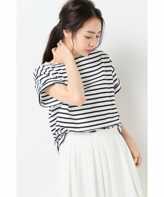 SLOBE IENA / 天竺ボーダー5/Sボートネックプルオーバー◆