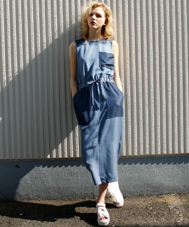 配色デニムワンピース