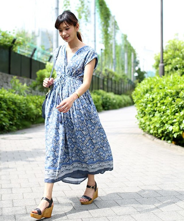 インドレーヨン花柄ワンピース