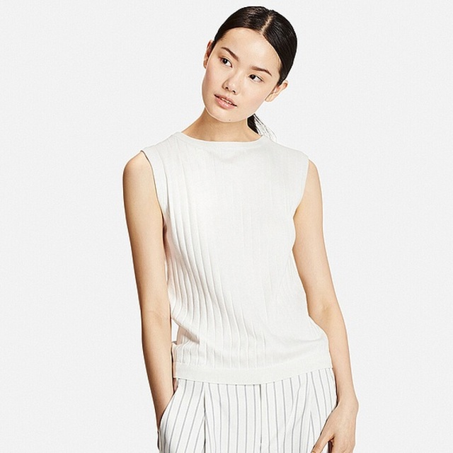 WOMEN UVカットワイドリブノースリーブセーター