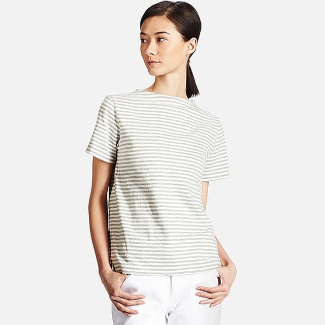 ユニクロ スラブボーダーモックネックT（半袖）