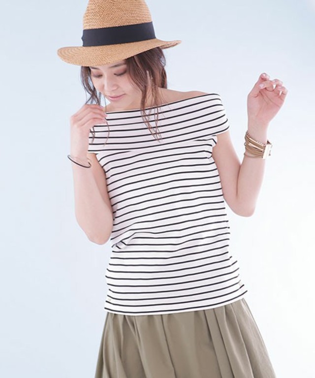 nano・universe オフショルタイトボーダープルオーバー