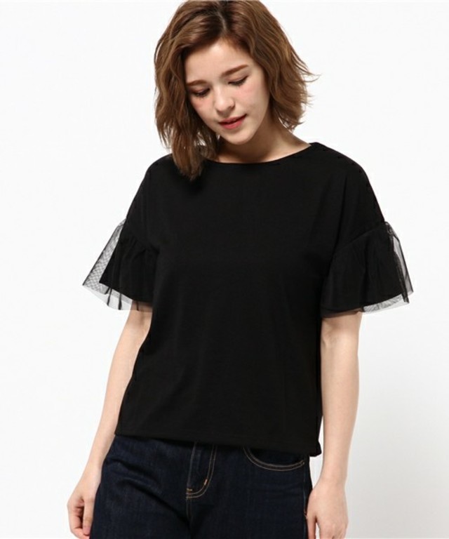 earth music&ecology 袖チュールドッキングプルオーバー