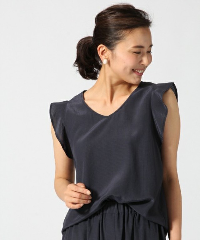 【GLOBAL WORK】リンクルフリルＴブラウス