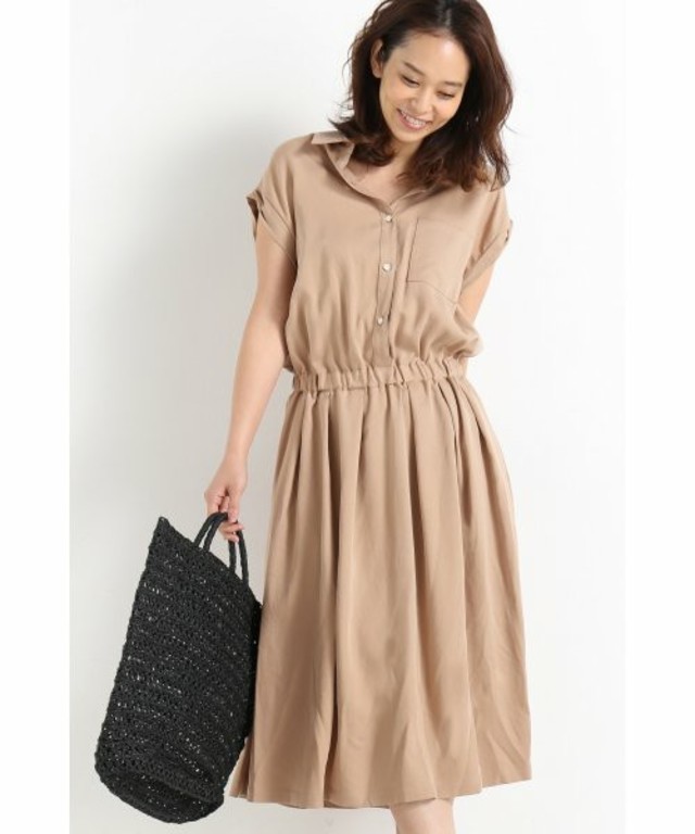 IENA 　CLASSY テンセルモールスキンシャツワンピース