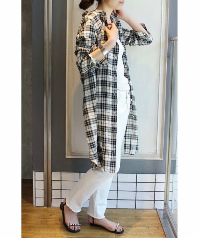 IENA フレンチリネンチェック シャツワンピース