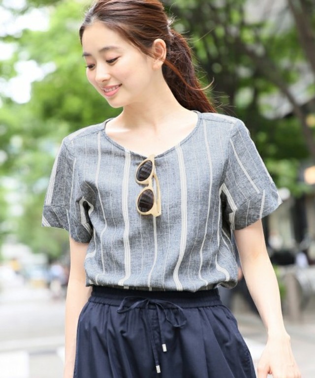 LEPSIM コットンリネンストライプブラウス