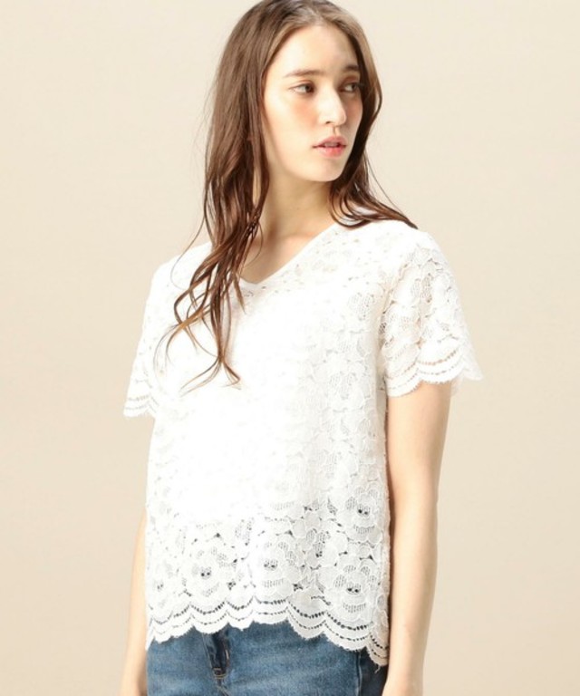 BEAUTY&YOUTH UNITED ARROWS BY ダブルコードレースVネックショートスリーブ