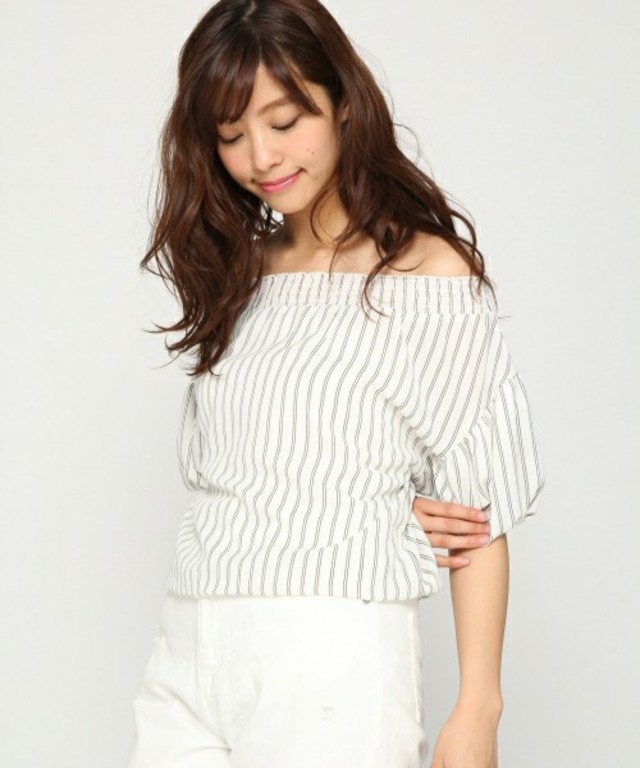 Heather ソデボリュームストライプブラウス