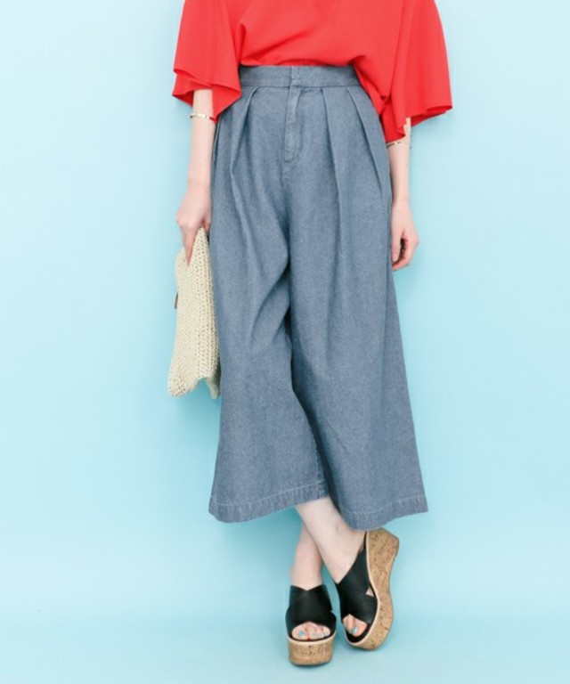 KBF デニムタックワイドパンツ