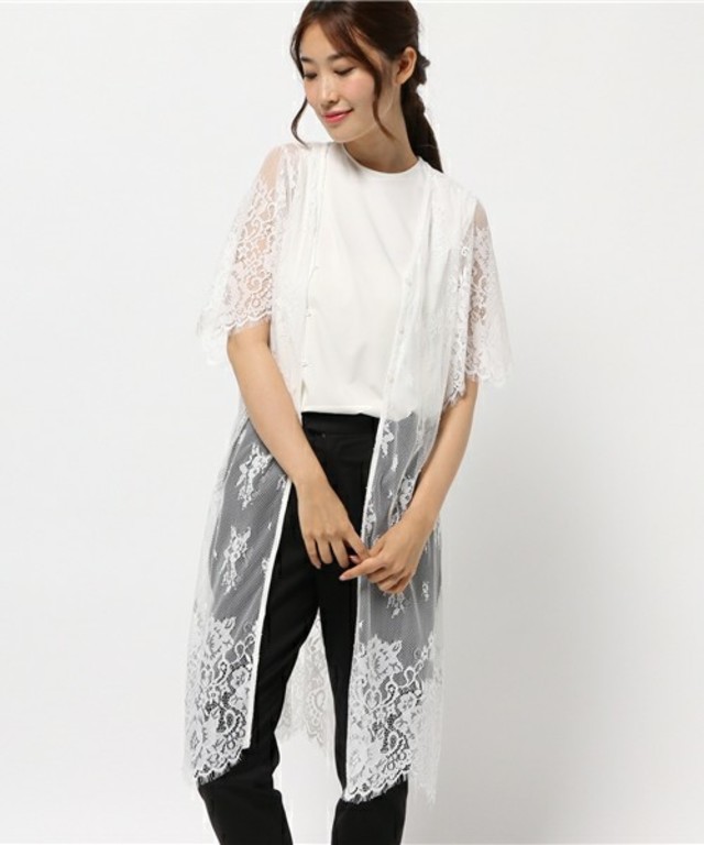 earth music&ecology レースロングカーディガン