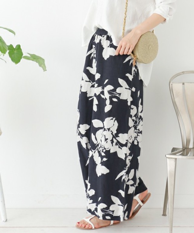 URBAN RESEARCH DOORS WOMENS　リネンレーヨンフラワーイージーパンツ