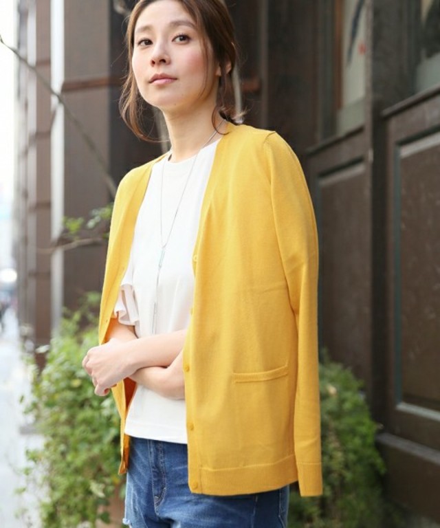 LEPSIM 【UV加工＆自宅で洗濯可能！】12GコットンポリキノウVネックカーディガン