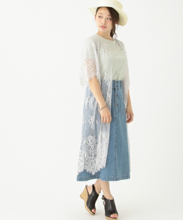 earth music&ecology レースロングカーディガン