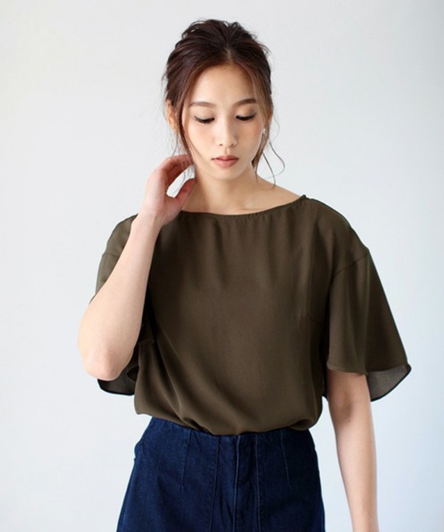 AZUL by moussy ジョーゼットフレア5分Tブラウス