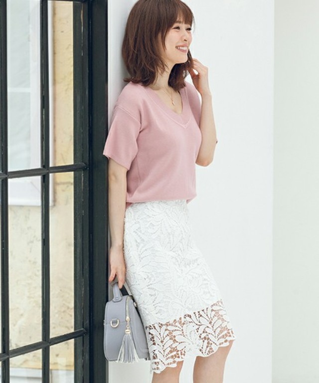 Color レースペンシルスカート