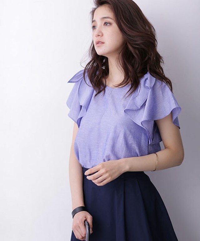 nano・universe 袖リボンフレアブラウス