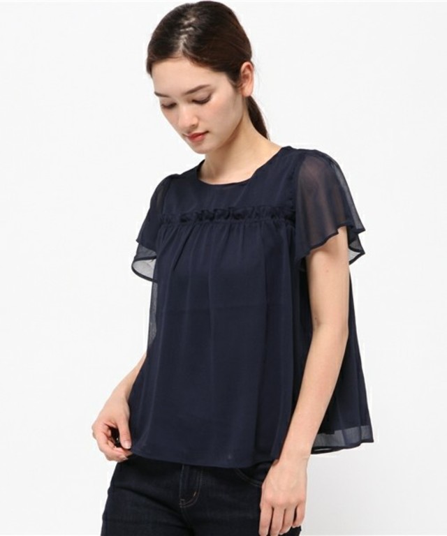 Te chichi 楊柳シフォン切換フリルブラウス