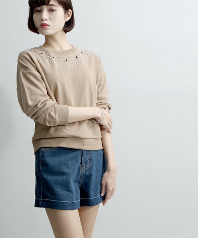 WEGO　ハイウエストロールアップショーツ