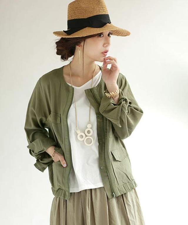 nano・universe ノーカラー ミリタリーシャツブルゾン