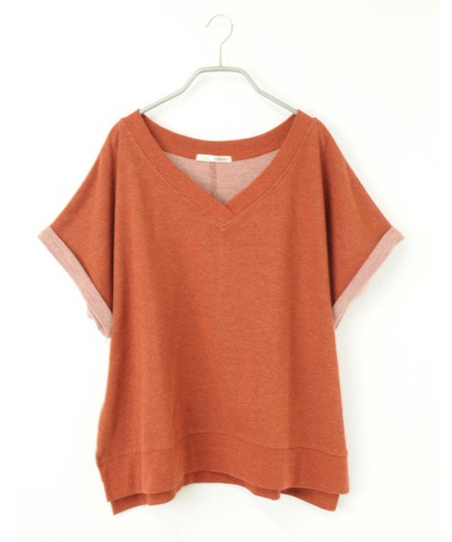 folklore 裏毛袖ロールVネックプルオーバー