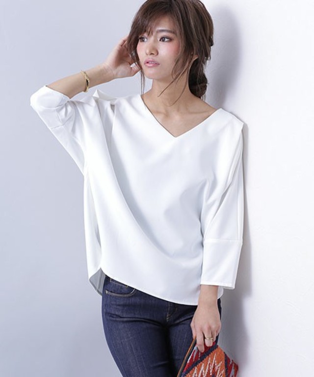 nano・universe レイヤードタックドルマンブラウス