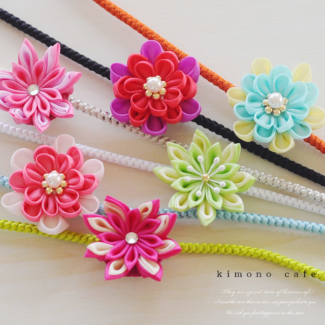 華やかつまみ細工の浴衣用帯締め帯飾り
