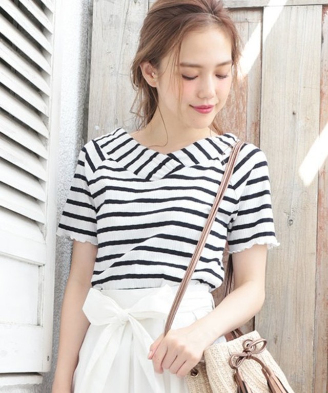 one after another NICE CLAUP ギャザー入重ねＶネックプルオーバー