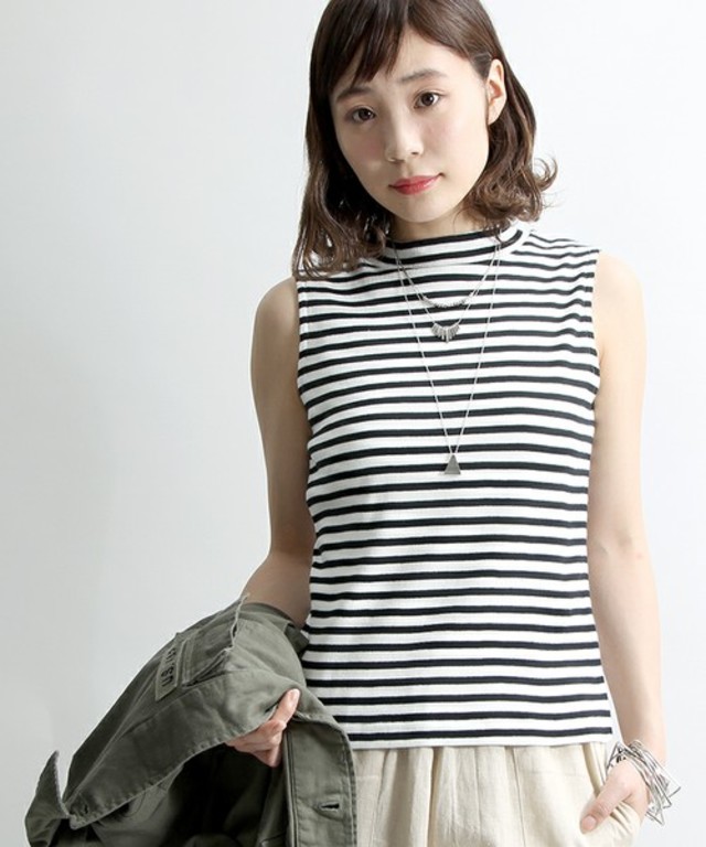 ハイネックテレコノースリーブTシャツ