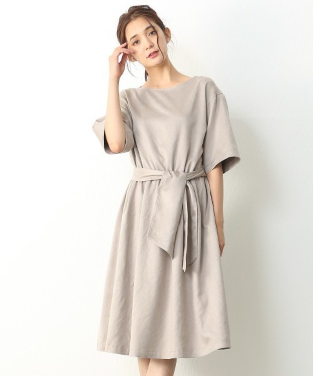 リボンベルト付スエードワンピース