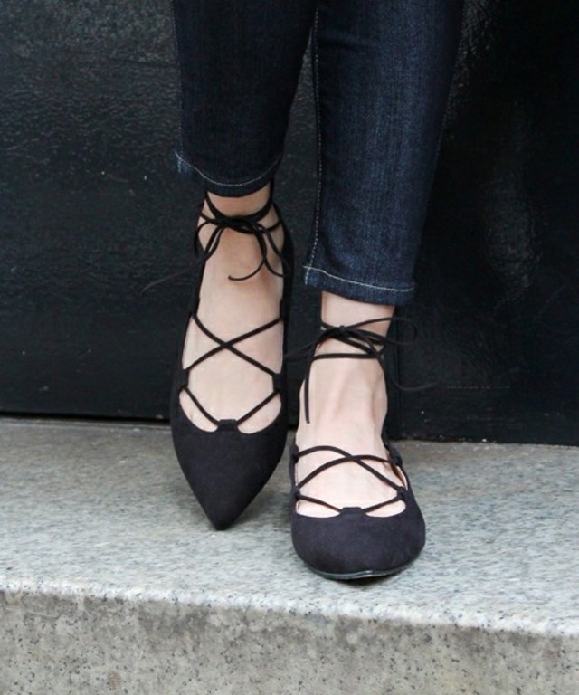 BAYFLOW　レースアップフラットバレエシューズ