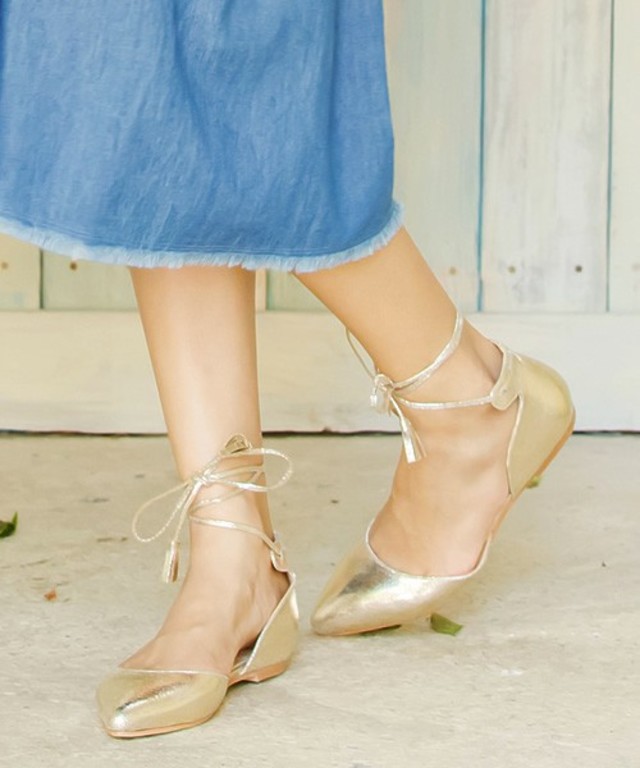 Re:EDIT レースアップフラットソールパンプス