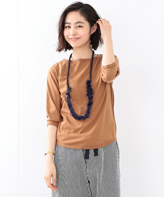 BEAMS BOY  天竺 無地 ボートネック 7分