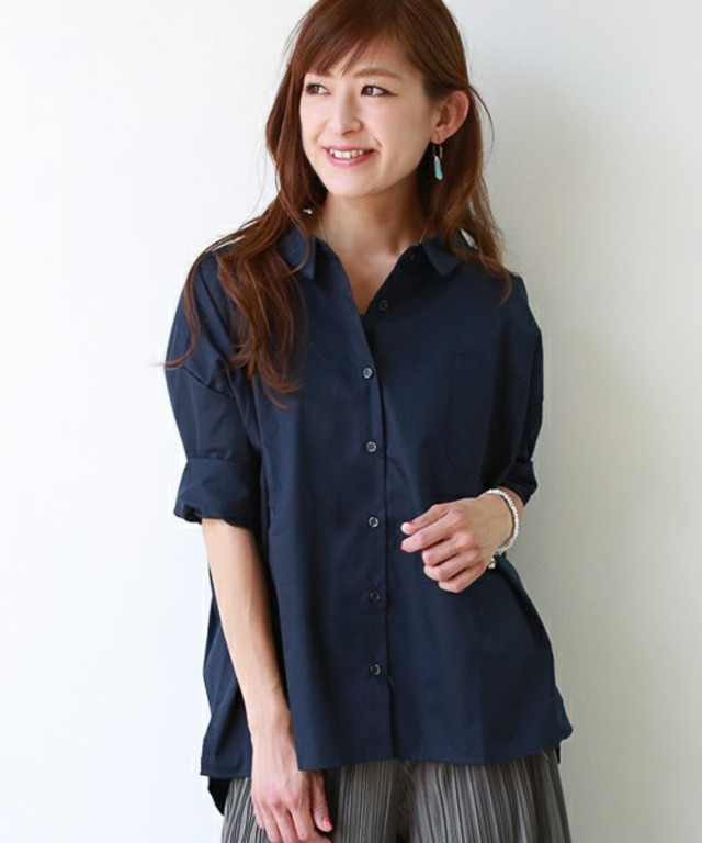 REAL CUBE 　バックリボン襟抜きワイドシャツブラウス