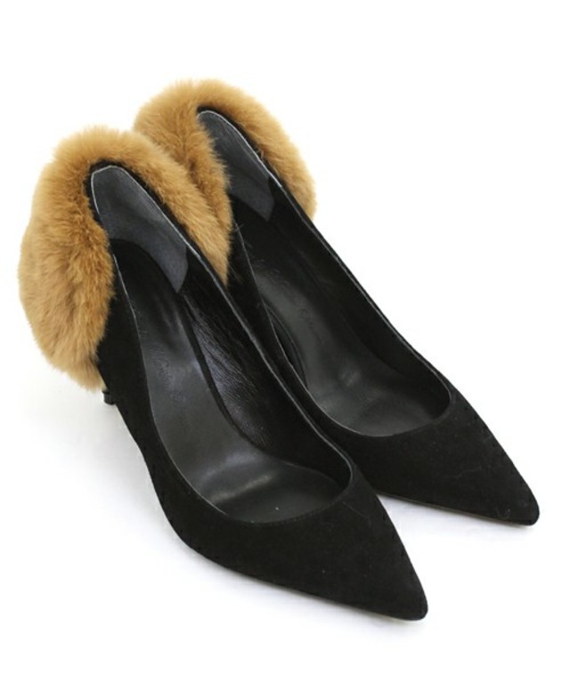 TSURU / Mellow(ファー付きポインテッドトゥパンプス)