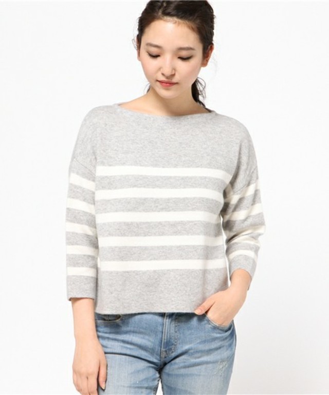 Letroyes カシミアコットン ボーダープルオーバー