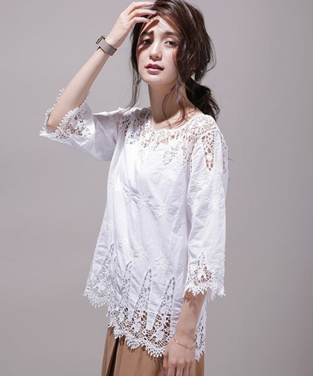 レース刺繍7/Sブラウス