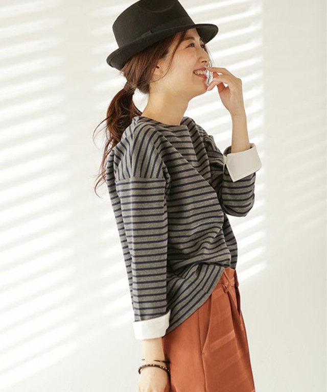 nano・universe ボートネックボーダープルオーバー