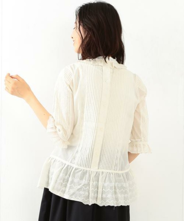 レース裾切替 7分袖ブラウス
