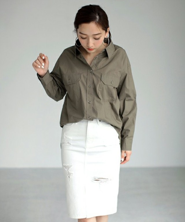 AZUL by moussy コットンブロードワークBIGシャツ