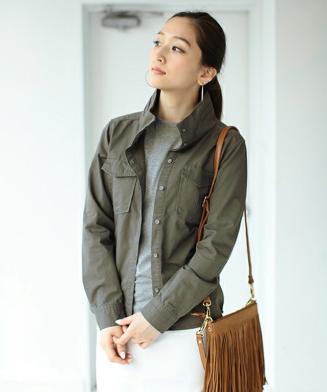 AZUL by moussy ツイルスタンドカラーWポケ長袖シャツ