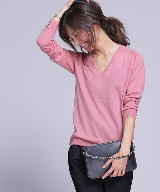 Vネックニットプルオーバー/ウォッシャブルウール